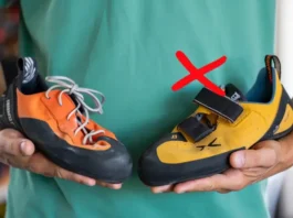Climbing shoe fit secrets: Comparing a well-fitting neutral shoe versus a potentially painful aggressive shoe to avoid common mistakes.