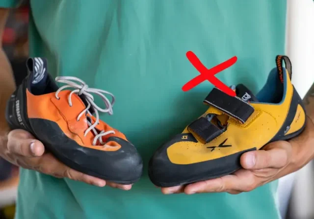 Climbing shoe fit secrets: Comparing a well-fitting neutral shoe versus a potentially painful aggressive shoe to avoid common mistakes.