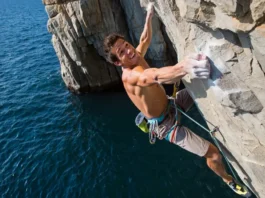 The REAL Damian Cook climber: A pioneer of UK Deep Water Soloing climbing on the Dorset coast.