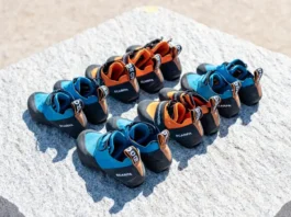 Diverse selection of Scarpa climbing shoe models arranged neatly, representing the ultimate guide.