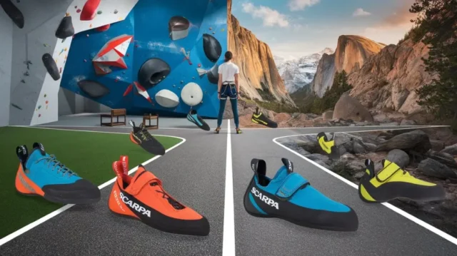 Climber choosing the right Scarpa climbing shoes for their style