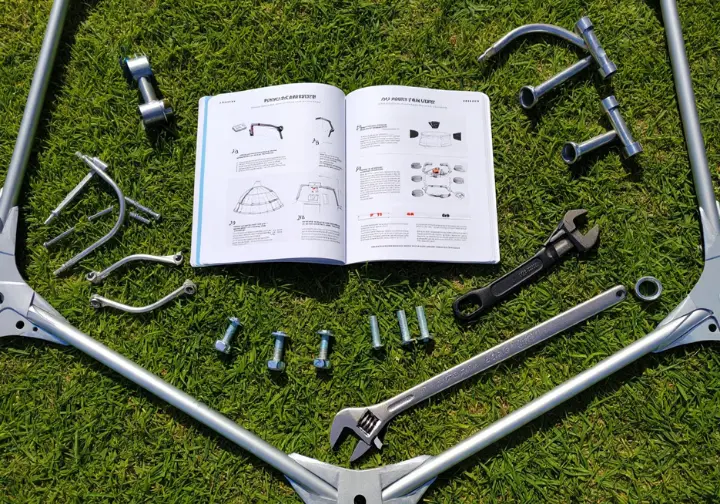 Climbing dome instruction manual, parts, and tools laid out, representing cracking the assembly code.