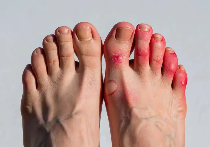 Decoding snug vs painful fit: comparing a foot after snug climbing shoes versus one showing painful pressure marks.