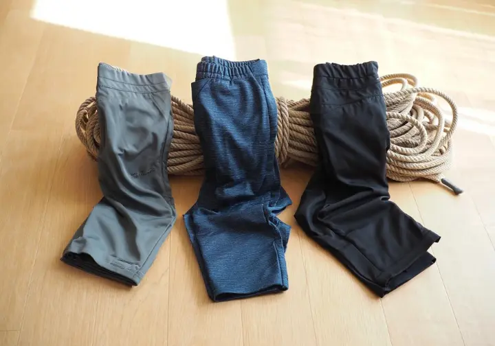 Display of top ladies' climbing pant picks, showcasing different styles like softshell, cotton, and synthetic.