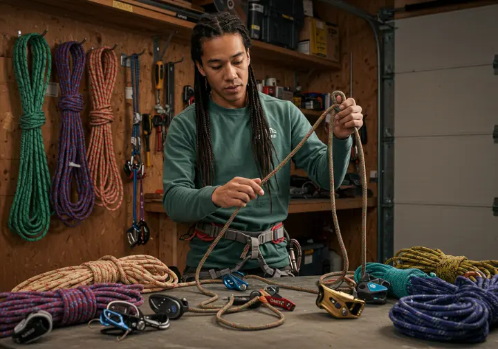 Climber testing rope compatibility with a belay device