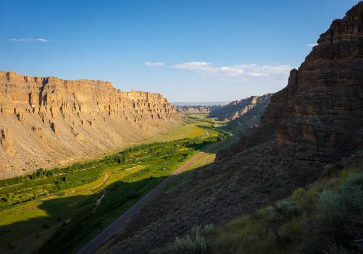 Panoramic view of Ten Sleep Canyon, showcasing its dolomite cliffs and natural beauty, a true climber's paradise for rock climbing.