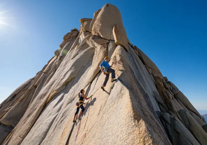 Climbers on a classic alpine rock route on an iconic Sierra Nevada peak, showcasing sought-after mountaineering objectives.