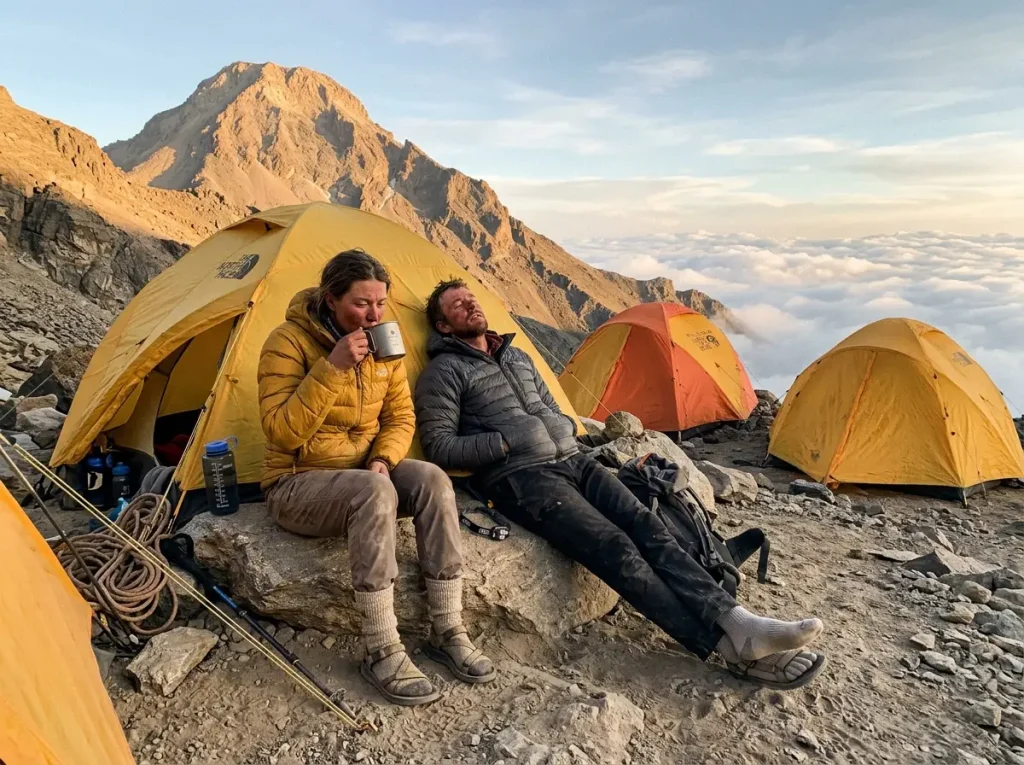 Climbers acclimatizing at a high camp to boost their Kilimanjaro summit success