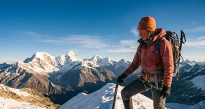 5 Peru Mountaineering Mistakes That End Trips Mountaineer on a snowy Cordillera Blanca ridge at dawn, the core scene of mountaineering in Peru
