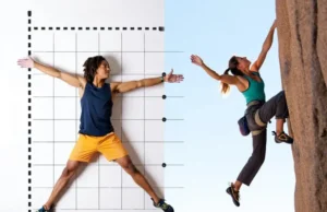 The Ape Index in Climbing: Myth, Reality & Your Reach Composite image illustrating the ape index in climbing, showing measurement of reach and a climber in action, exploring myth vs. reality for ape index rock climbing.