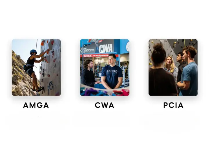 Comparing CWI certification providers: AMGA, CWA, & PCIA for climbing wall instructor certification.