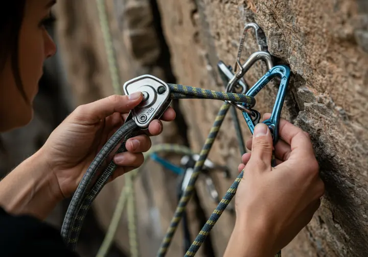 Climbers demonstrating practical applications of rock climbing pulley systems, including hauling on a big wall and crevasse rescue.