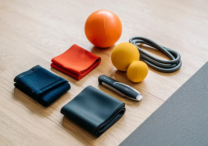 Tools to aid recovery and prevention of elbow pain from rock climbing, such as a FlexBar and resistance bands.