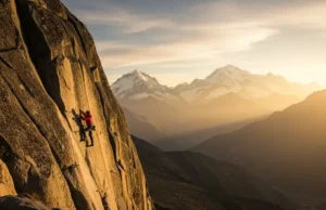 Epic Rock Climbing in Peru: The Essential Beta A climber on a massive granite wall during a golden hour sunset in the Peruvian Andes, representing an epic rock climbing adventure in Peru.