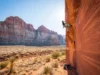Climbing Red Rock Canyon: The Ultimate Planner’s Guide Climber on a multi-pitch route in Red Rock Canyon, showcasing the ultimate planner's guide to climbing Red Rock Canyon.