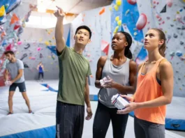 Master bouldering basics: diverse new climbers engaging at an indoor gym, illustrating top tips for beginners.