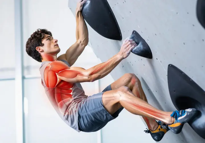The climber's engine: understanding your core for bouldering with anatomical overlays showing key muscles used in core exercises.