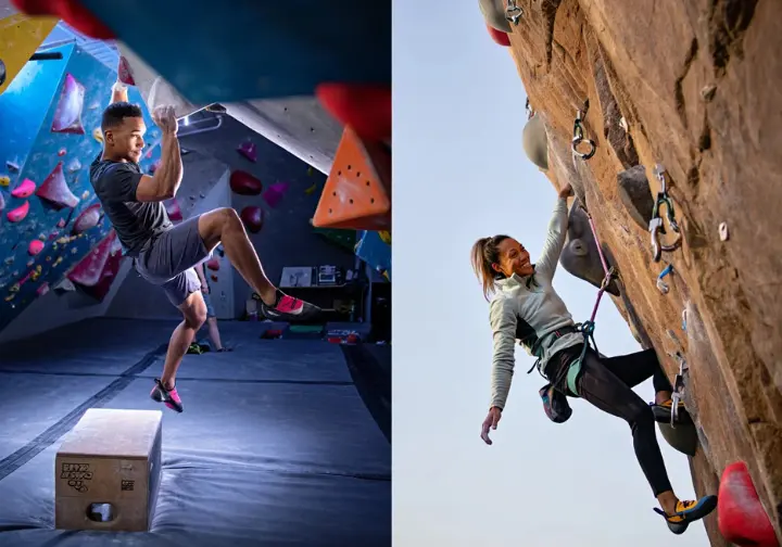 Tailoring your rock climbing warm up: boulderer vs. sport climber adapting to discipline and environment.