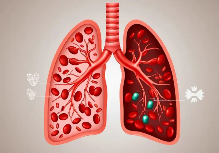 Altitude physiology for mountaineering: illustration comparing oxygen saturation in lungs at sea level versus high altitude, key for physical training adaptation.