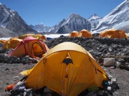 Life in the Death Zone: Expedition tents pitched at Camp 4 on the desolate South Col of Mount Everest.
