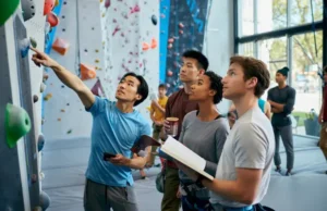 Choosing a Berkeley Rock Climbing Gym: Expert Reviews Choosing a Berkeley rock climbing gym: diverse climbers thoughtfully reviewing options in a modern gym, an expert review.