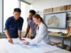 Top Rock Climbing Wall Manufacturers: Expert Reviews Choosing rock climbing wall manufacturers: expert guide showing diverse designers reviewing blueprints for a modern climbing wall.