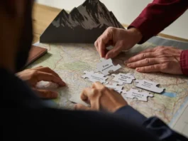 The REAL prerequisites for climbing Mount Everest: hands assembling puzzle pieces of experience, skill, fitness, and logistics with Everest in background.