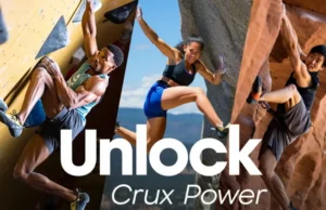 Unlock Crux Power: Mobility & Strength Program Diverse climbers demonstrating "Crux Power" through integrated mobility and strength, for a mobility strength training program guide.