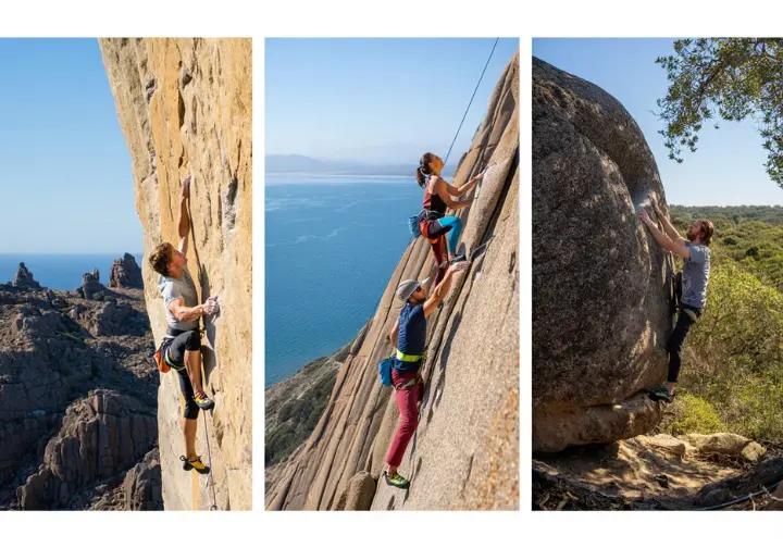 Premier outdoor rock climbing destinations in San Luis Obispo (SLO): collage showing climbing at Bishop Peak, Cerro Cabrillo, and bouldering areas.