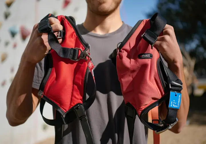 Analyzing rent vs buy: Climber comparing a new versus a rented piece of essential Everest climbing gear.