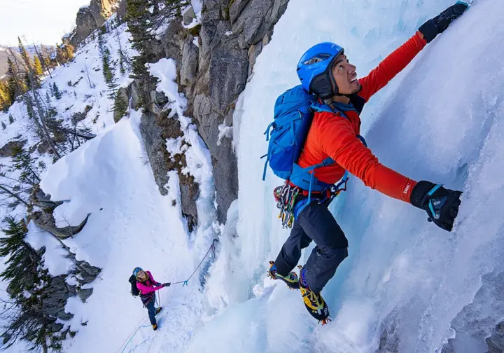 Beyond the park: diverse ice climbers on a remote backcountry ice route in the San Juan Mountains near Lake City.