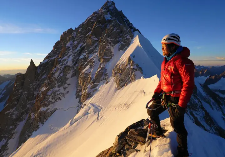 Beyond the main quest: Climber viewing a challenging Second Seven Summit peak like K2 or Mount Tyree.