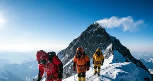Best Time to Climb Everest Is a 5-Day Window Climbers on the upper ridge of Everest during the May summit window under clear skies