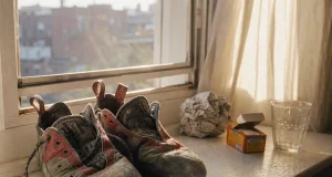 Climbing Shoe Care: One Fix for Funk and Glazed Rubber A worn pair of climbing shoes drying on a sunlit windowsill after a session