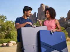 Pick Your Best Bouldering Crash Pad: Full Guide Two diverse climbers outdoors choosing from various bouldering crash pads, illustrating a full guide on how to choose the right crash pad.
