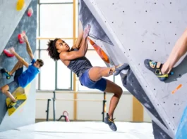 Composite image demystifying advanced bouldering moves: a central dyno, with clear examples of a heel hook and a toe hook, for a comprehensive analysis.