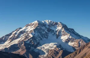Highest Mountain in Americas: Summit Plan & Routes A majestic, wide-angle view of Mount Aconcagua, the highest mountain in the Americas, showing its snow-covered peak and visible climbing routes under a clear sky.