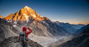Highest Mountain in the Americas? It’s Not Denali Aconcagua summit pyramid at sunrise, the highest mountain in the Americas, above the Horcones valley