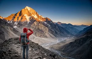 Highest Mountain in the Americas? It’s Not Denali Aconcagua summit pyramid at sunrise, the highest mountain in the Americas, above the Horcones valley