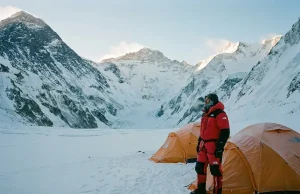 Sweating at 19,900 Feet? Welcome to Everest Camp 1 Everest Camp 1 tents in the Western Cwm at dawn below Lhotse and Nuptse