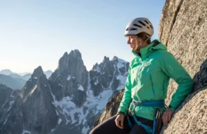 Zero Error Descent: A Closed System Guide on How to Rappel A professional female climber in pristine Arc'teryx gear stands at the edge of a granite cliff, preparing her rappel system under bright, clear mountain sunlight.