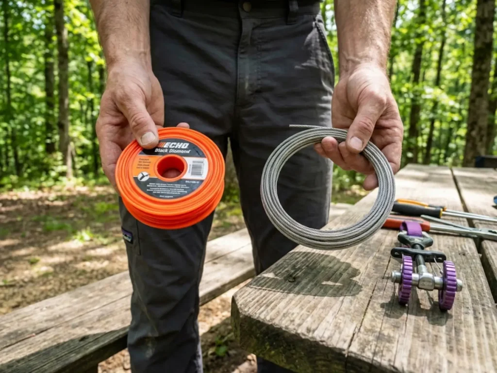 Comparing trimmer line and stainless steel wire materials for cam trigger wire repair