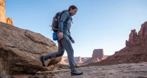 Don’t Bust the Crust: Cryptobiotic Soil Rules Every Climber Needs Climber carefully stepping on slickrock to avoid cryptobiotic soil crust at Indian Creek