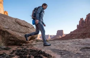 Don’t Bust the Crust: Cryptobiotic Soil Rules Every Climber Needs Climber carefully stepping on slickrock to avoid cryptobiotic soil crust at Indian Creek
