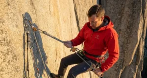 Counterbalance Rappel Rescue for Multi-Pitch Routes Climber performing counterbalance rappel rescue on multi-pitch granite route with unconscious partner