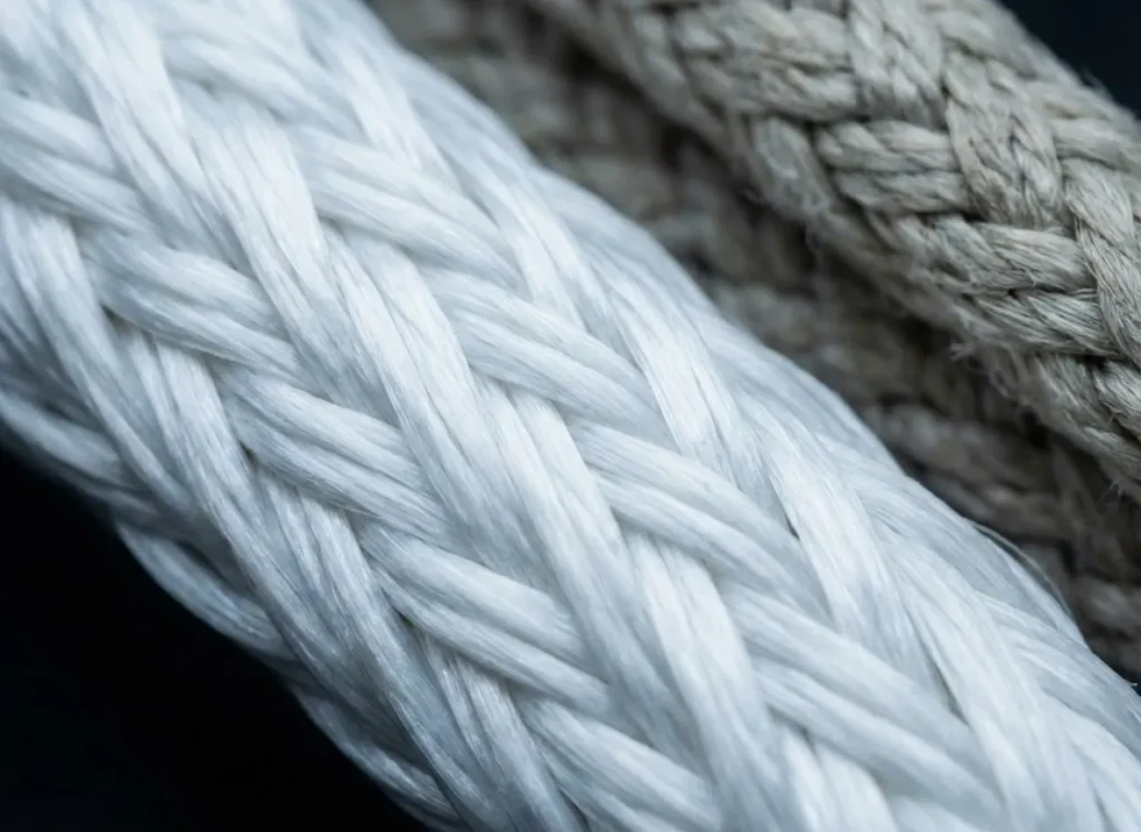 Macro close-up of Dyneema sling fibers showing the material weave and texture.