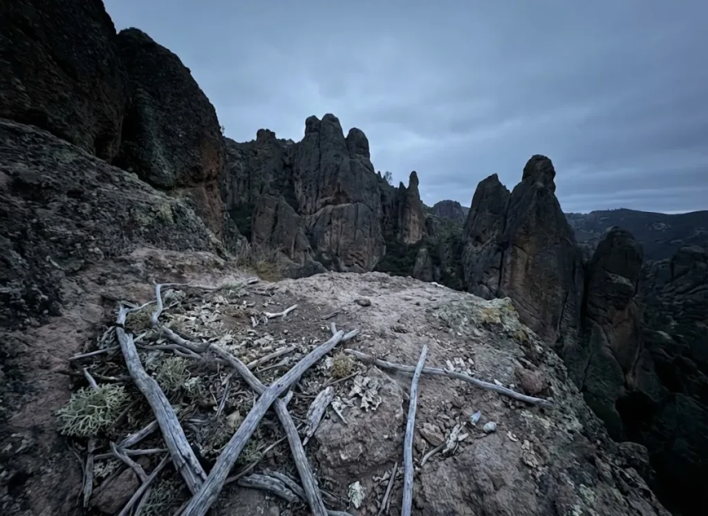 Abandoned Golden Eagle nest site at Pinnacles showing permanent loss from climbing disturbance