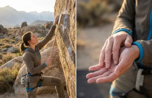 Stop Hosing Down the Rock. Clean Chalk Like This Climber brushing chalk off boulder holds with boar's hair brush at sunset in Bishop California
