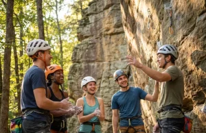 Nobody Showed Up to My First Climbing Club Meeting Climbing club members chalking up together at the base of an outdoor sport crag