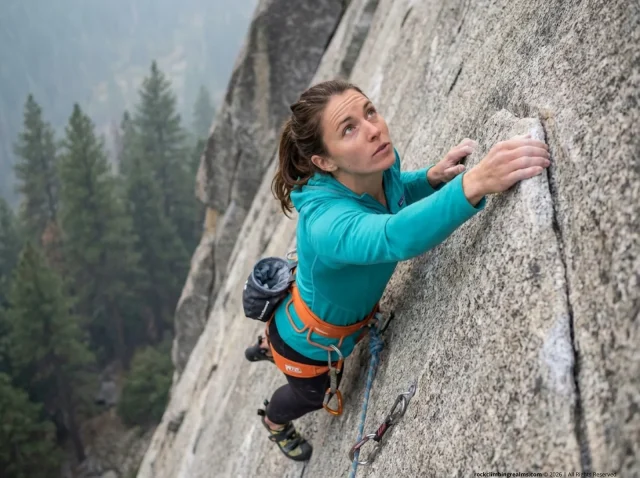 climbing-photography-tips-beginners-hero Climber on steep granite wall captured from above showing full body, face, and dynamic reach — climbing photography tips